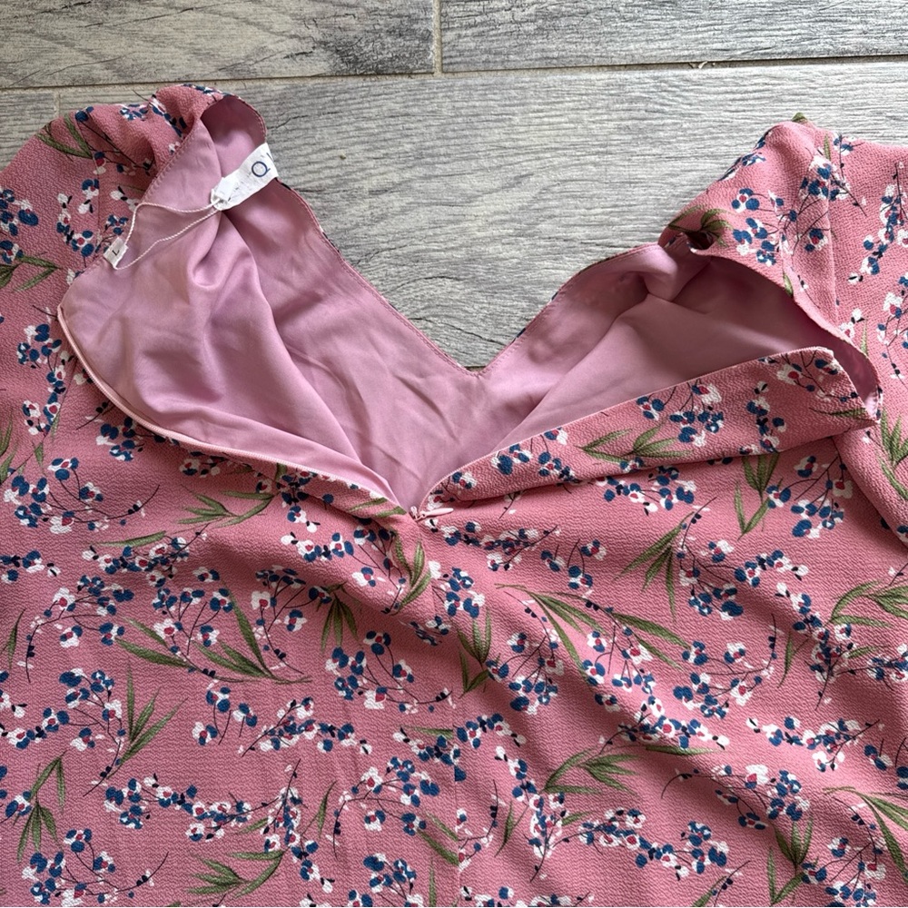 Women’s Large Floral Dress Pink V Neck Mini‎ Short Sleeve Spring Summer Lined - Picture 7 of 9